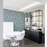 botanical fern leaf wallpaper in dining room