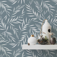 dark blue fern leaves removable wallpaper pattern