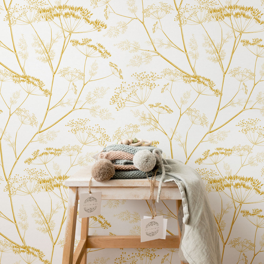 yellow wildflower meadow print bohemian kids bedroom wallpaper