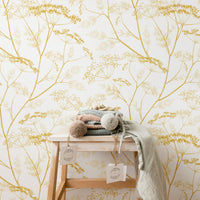 yellow wildflower meadow print bohemian kids bedroom wallpaper