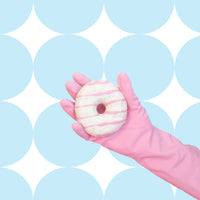 retro light blue circles wallpaper in cafe