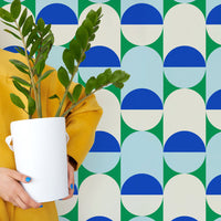 bright retro wallpaper design in living room