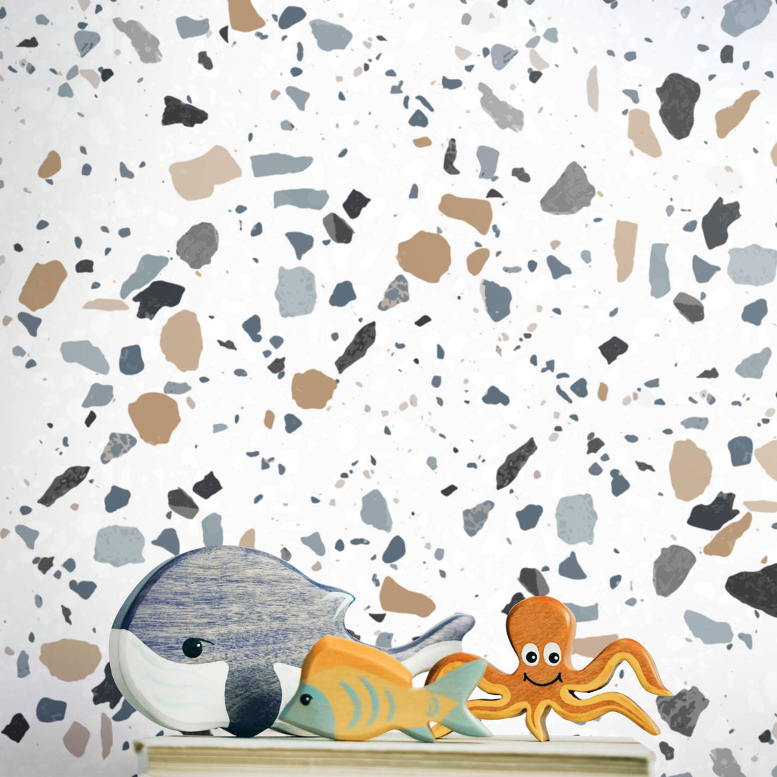 ocean theme nursery design wallpaper with terrazzo print