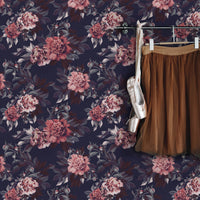 Dark jewel tones removable wallpaper with watercolor floral peony design