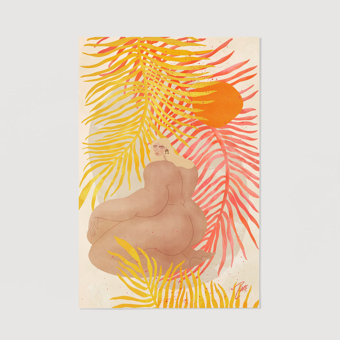 Nude female art print illustration