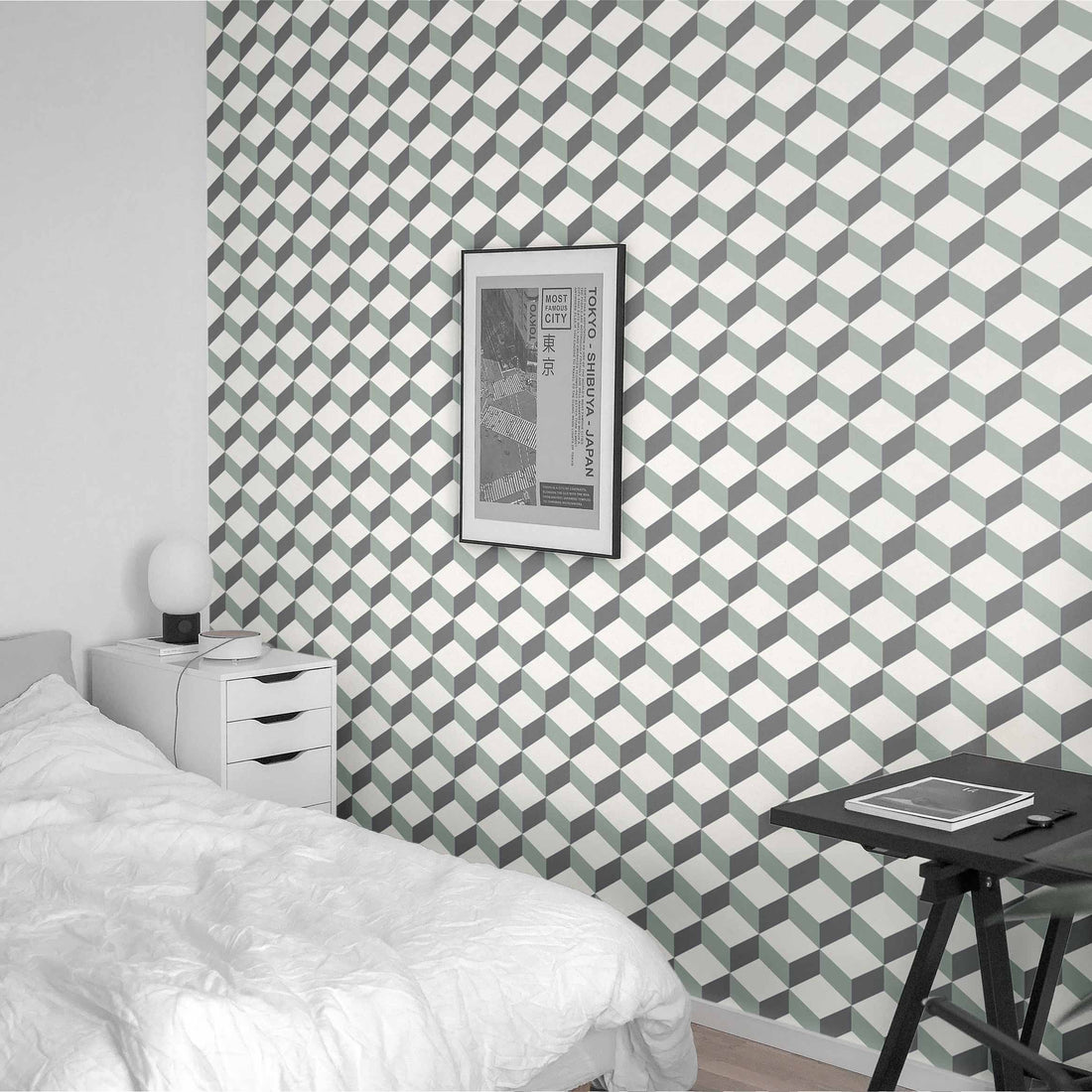 simple and elegant wallpaper for boys bedroom interior in green