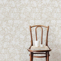 vintage neutral floral wallpaper with wood details