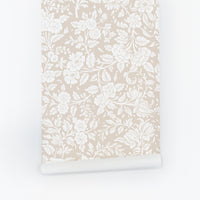 antique looking floral peel and stick wallpaper print