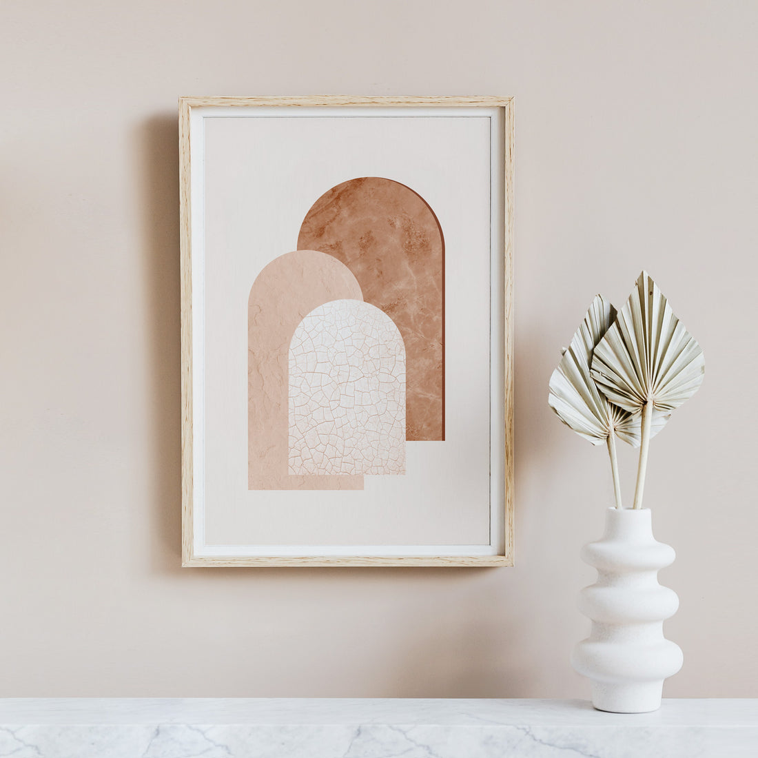 interior of bathroom with modern bohemian art print