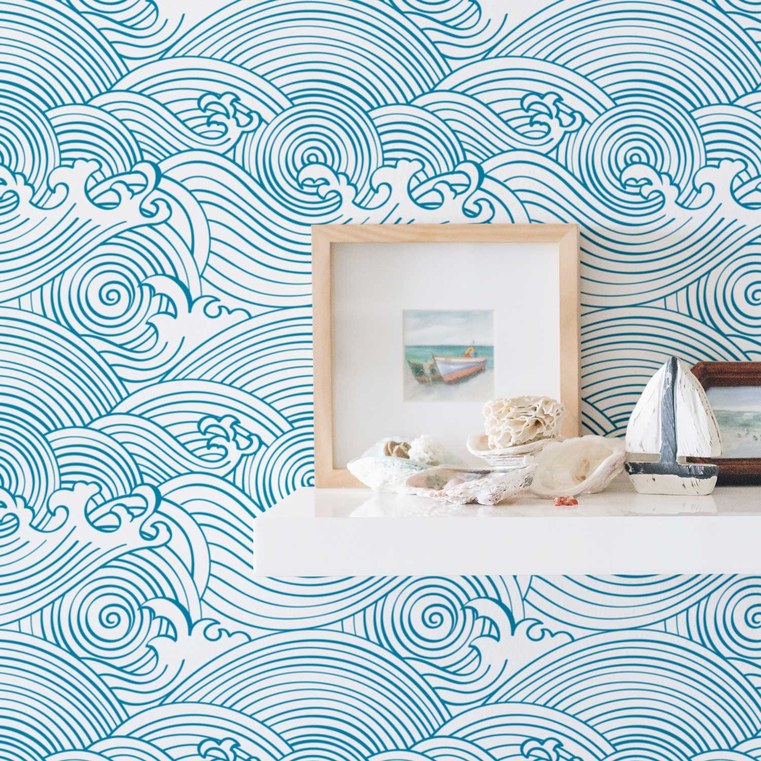 Beach waves removable wallpaper | Nautical theme wallpaper by Livettes