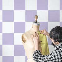 large checkered pattern removable wallpaper in purple