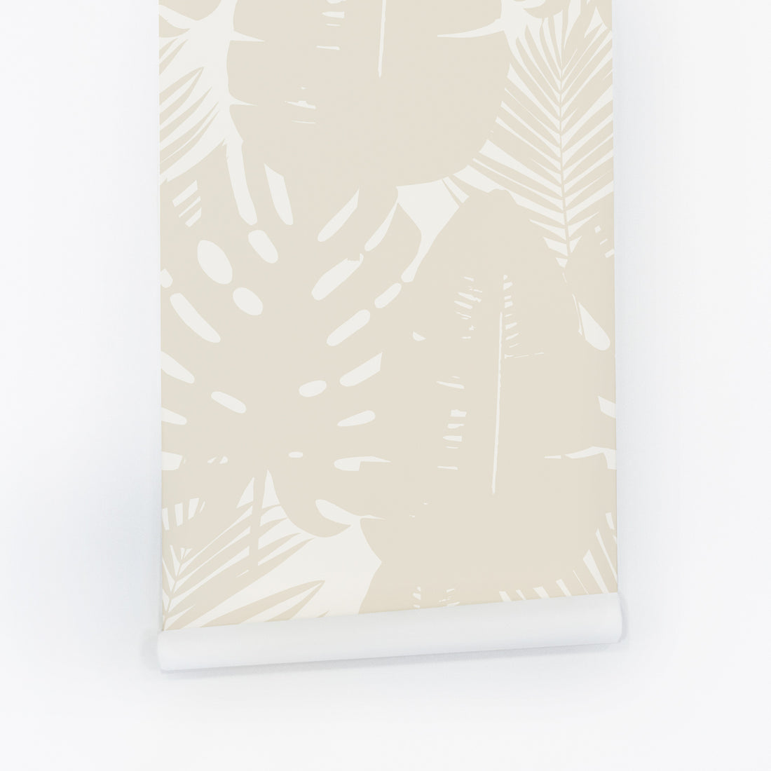 linen and off white palm leaf imprint wallpaper design peel and stick
