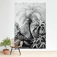 Minimal boho jungle wall mural in bright living room interior
