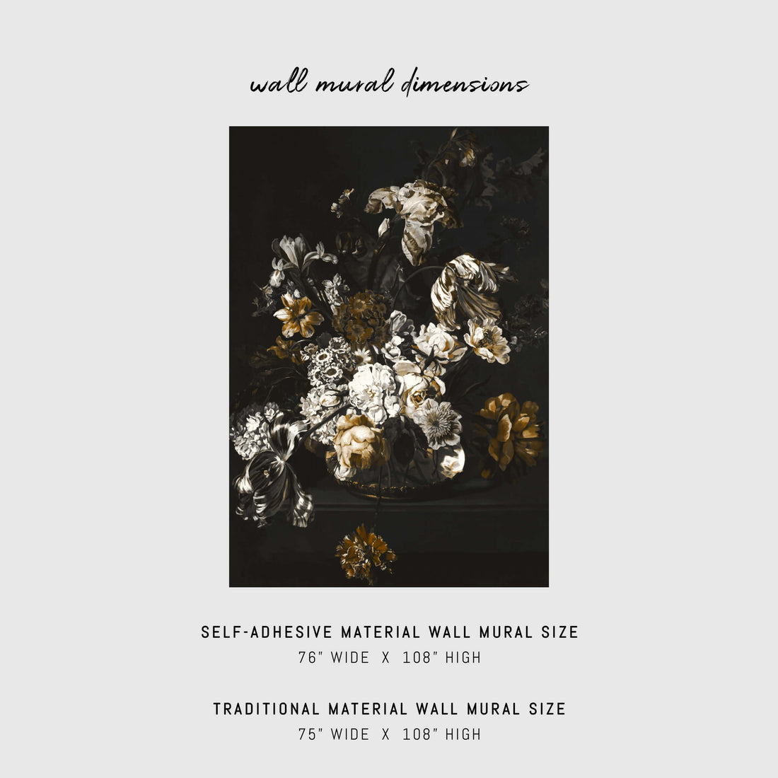 Black, gold and white removable floral wall mural