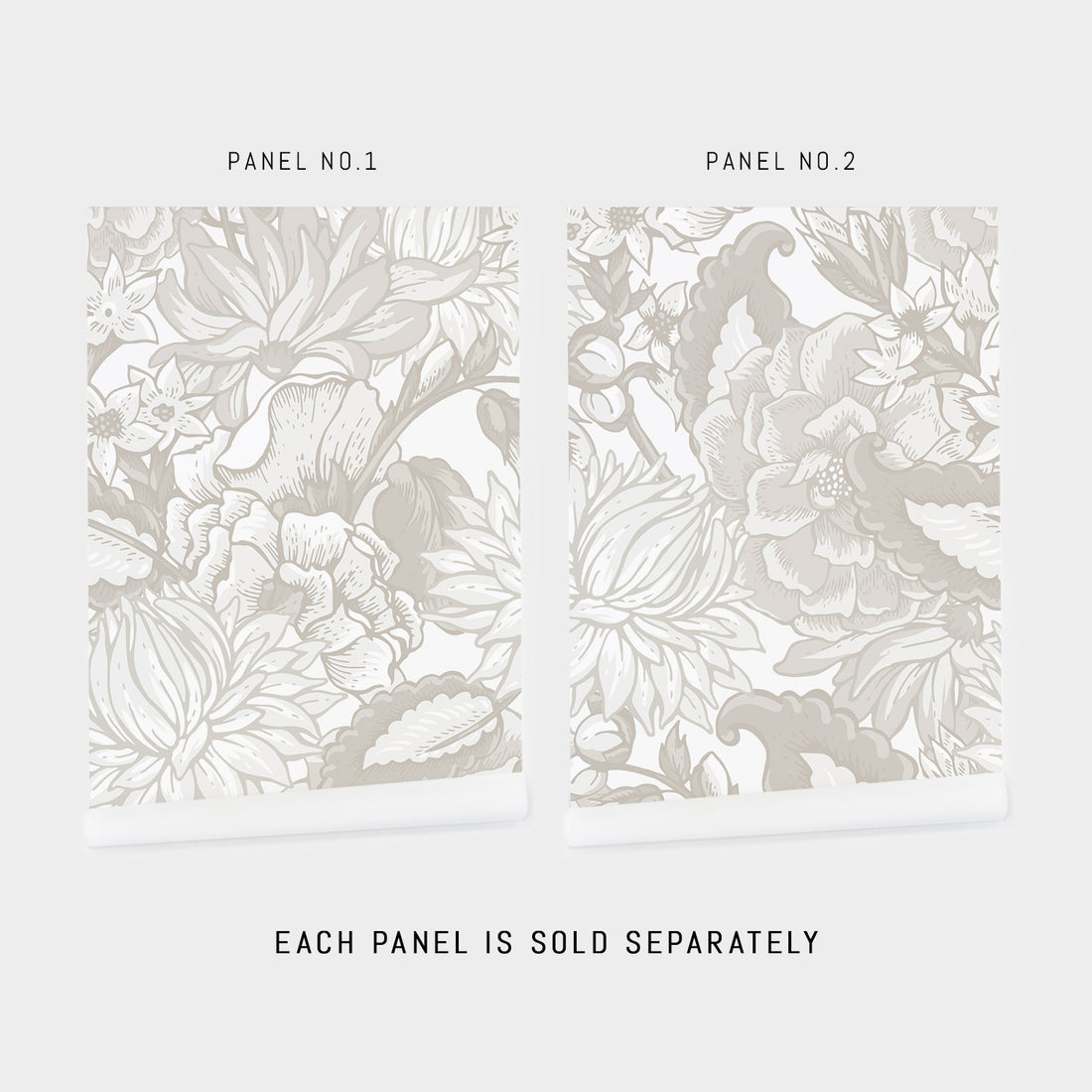 light grey oversized floral removable wallpaper