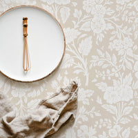 retro beige color botanical print removable wallpaper