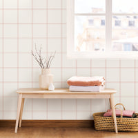 bohemian inspired entryway design with pink squares