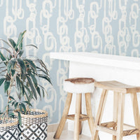 light blue chain motif wallpaper for kitchen