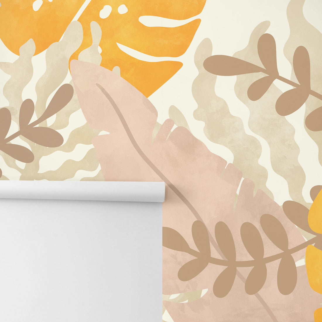 Neutral jungle wall mural wallpaper close up