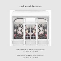 vintage flowers view of window inspired wall mural in subtle colors