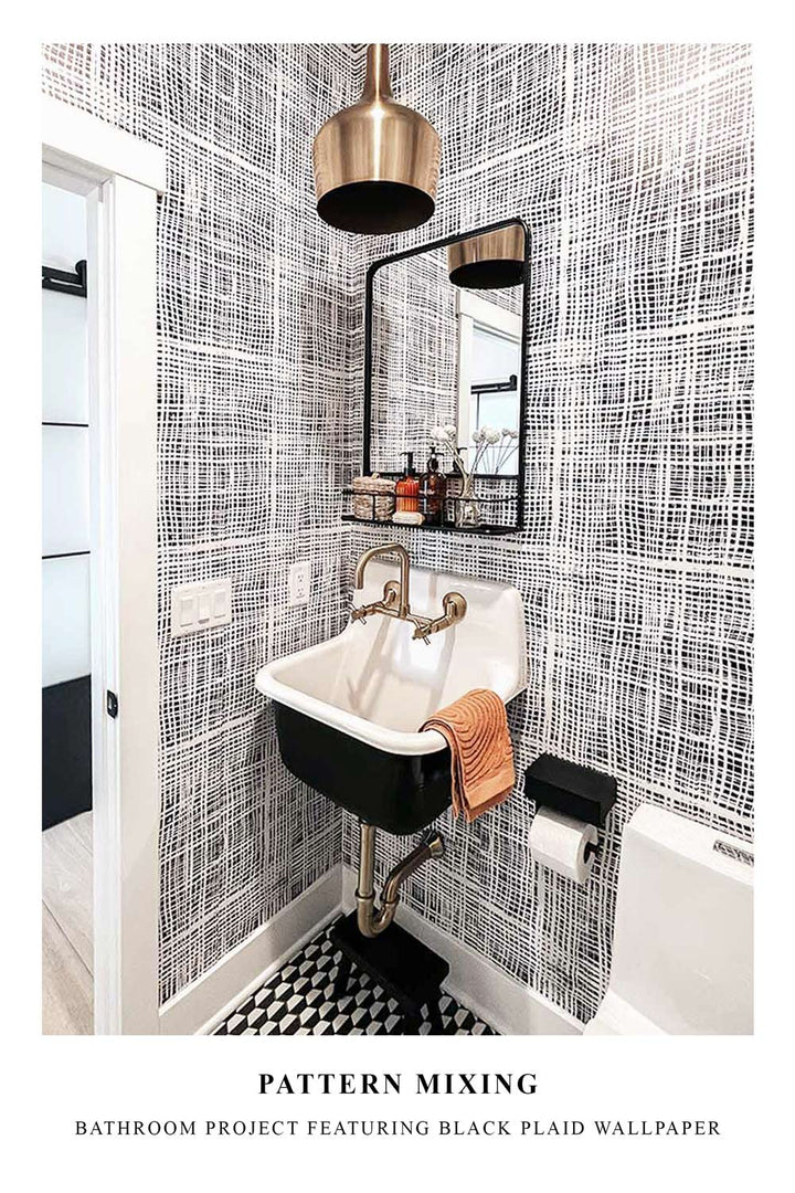 PATTERN MIXING | BATHROOM PROJECT FEATURING BLACK PLAID WALLPAPER