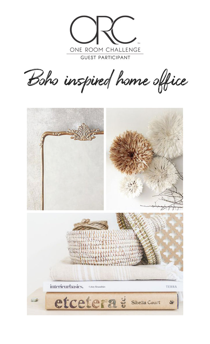 Boho chic home office interior, One Room Challenge