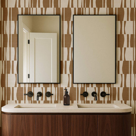Abstract Geometric Tiles Print Grasscloth Wallpaper