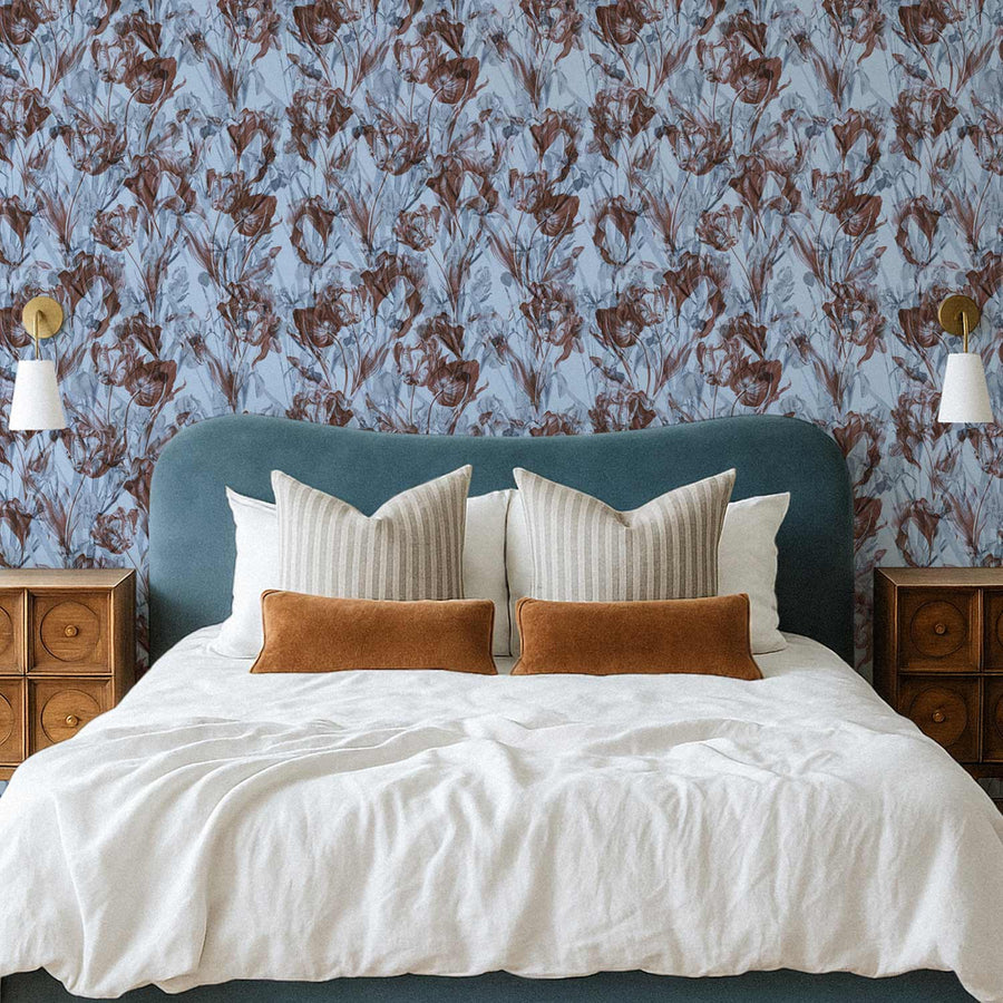 Blue Abstract Floral Wallpaper