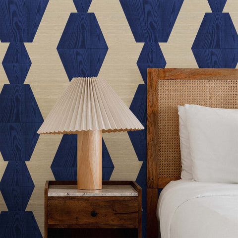 Bold Blue Infinity Wood Block Grasscloth Wallpaper