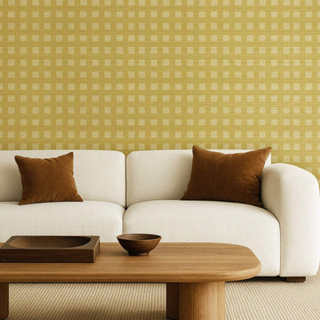 Butter Yellow Modern Plaid Grasscloth Wallpaper