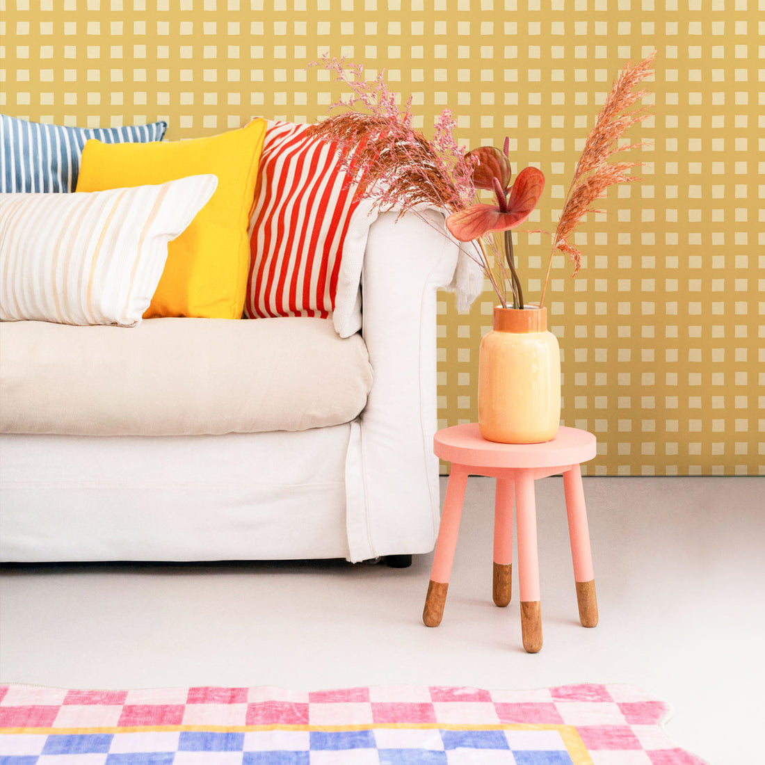 Butter Yellow Modern Plaid Wallpaper
