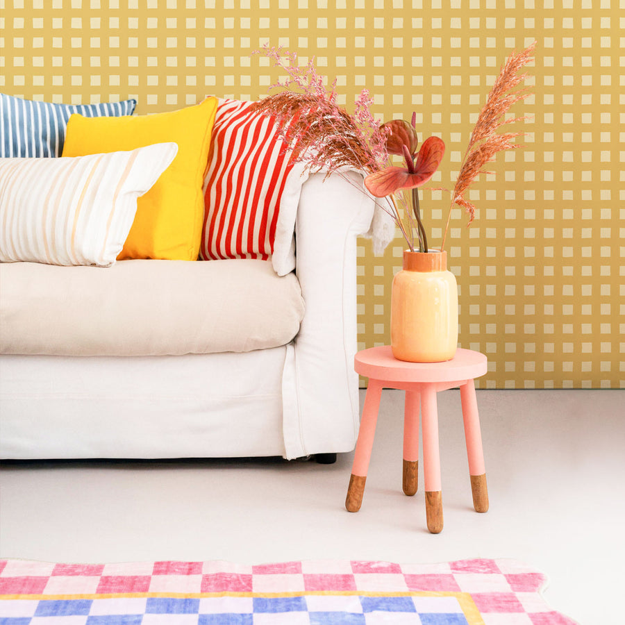 Butter Yellow Modern Plaid Wallpaper