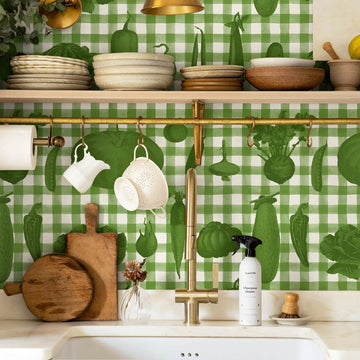 Cabbage Green Vintage Farmhouse Plaid Wallpaper
