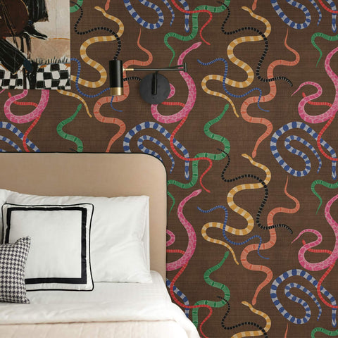 Colorful Snake In The Grass Grasscloth Wallpaper