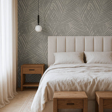 Elegant Neutral Palms Grasscloth Wallpaper
