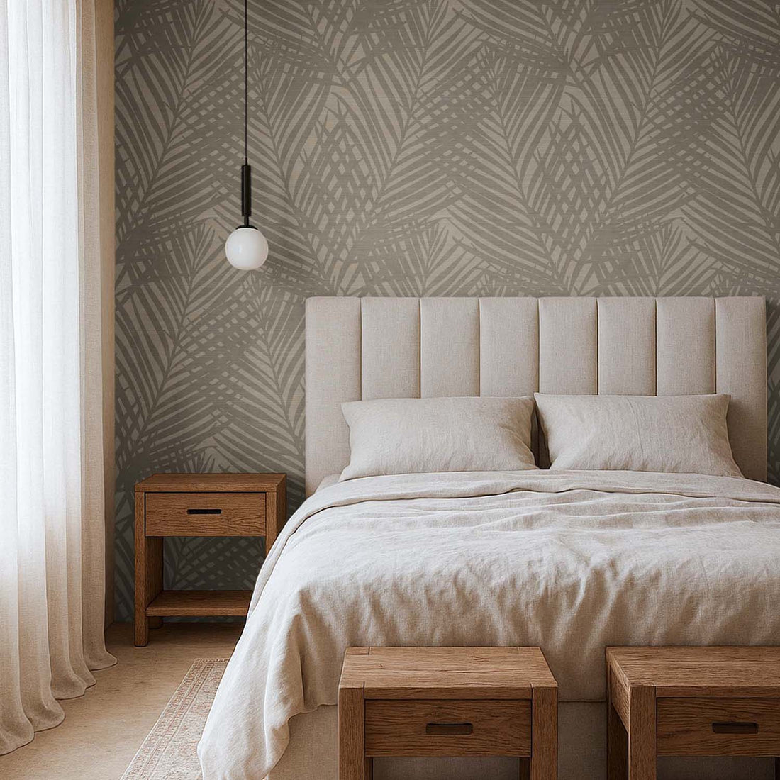 Elegant Neutral Palms Grasscloth Wallpaper