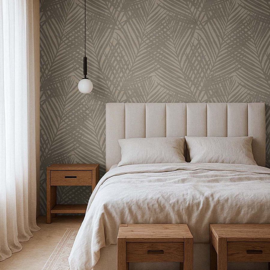 Elegant Neutral Palms Grasscloth Wallpaper