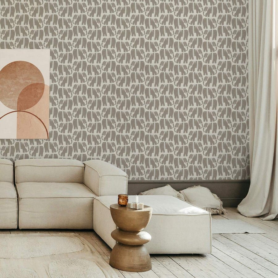 Elegant Neutral Abstract Elephants Wallpaper