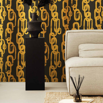 Gold Chain Pattern Metallic Wallpaper