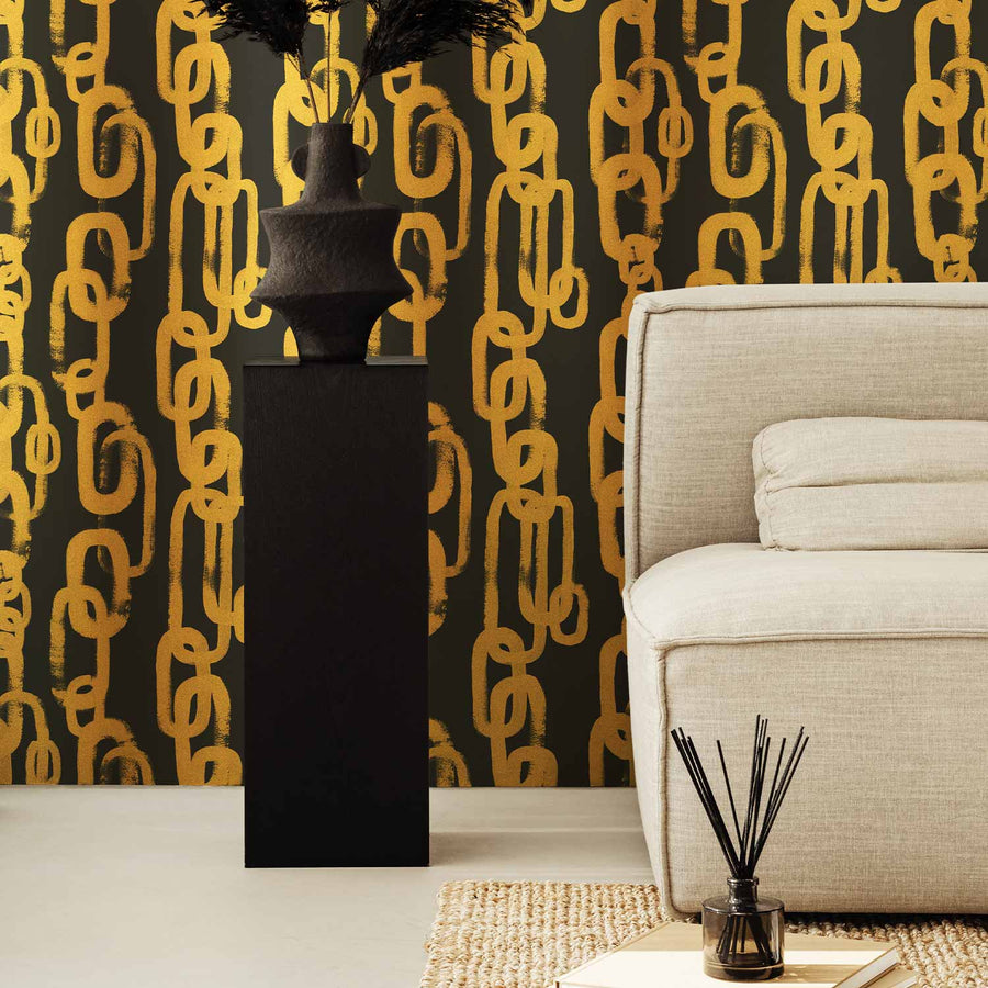 Gold Chain Pattern Metallic Wallpaper