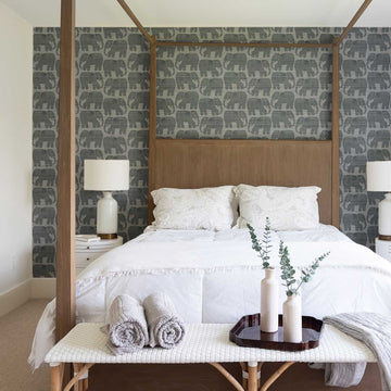 Grey Abstract Elephants Grasscloth Wallpaper