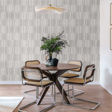 Grey Abstract Geometric Tiles Print Grasscloth Wallpaper