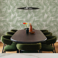 Olive Green Tropical Palm Leaves Grasscloth Wallpaper