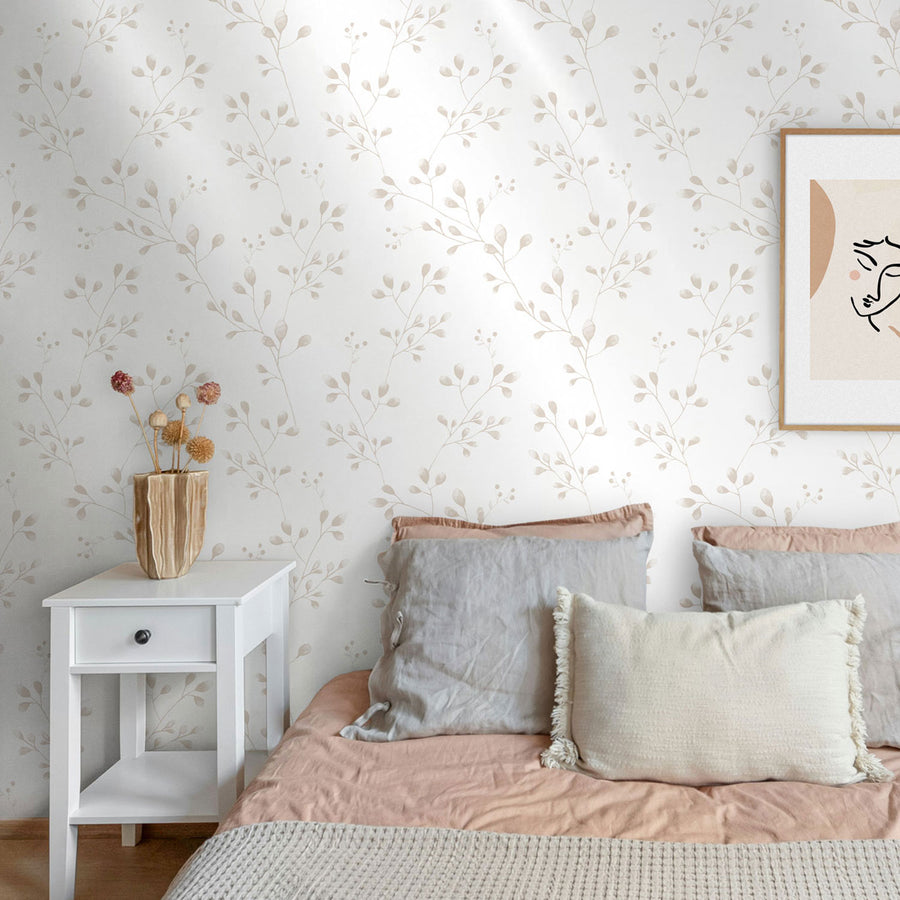 Metallic Pearl Wildflower Foliage Wallpaper