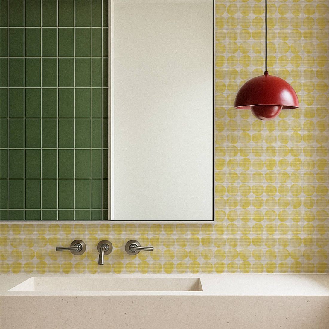 Sunny Retro Chic Print Grasscloth Wallpaper