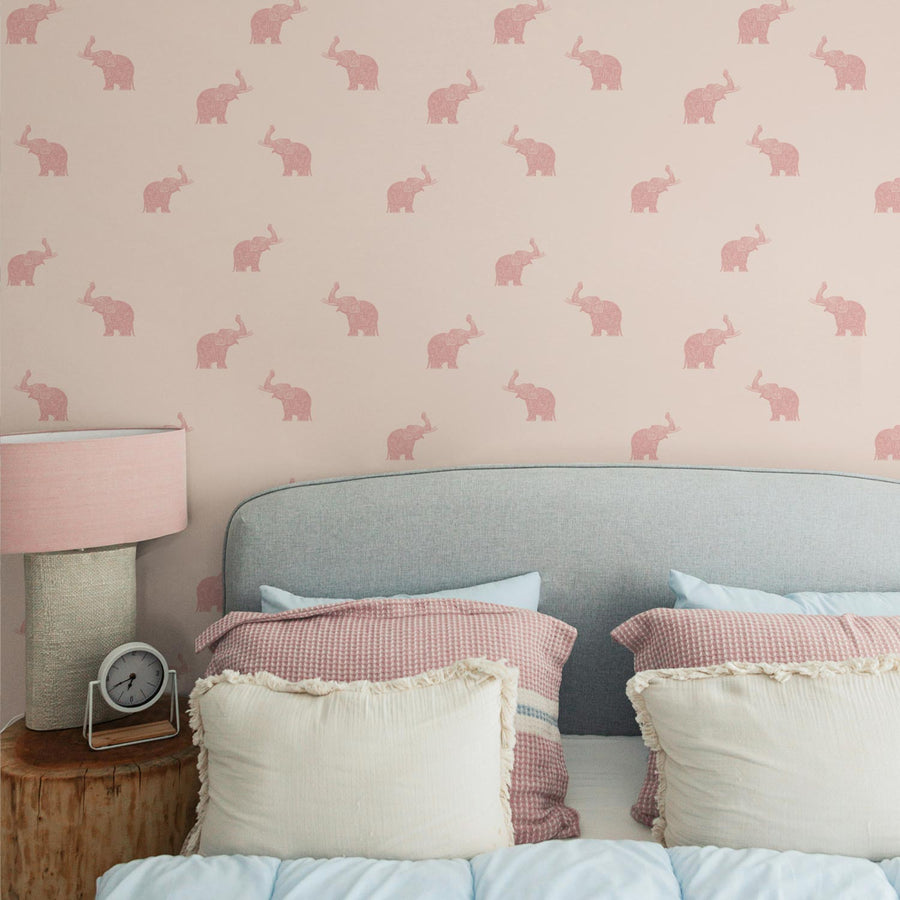 Tiny Pink Vintage Elephants Wallpaper
