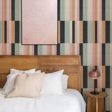 Vintage Retro Tiles Grasscloth Wallpaper