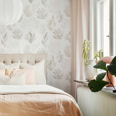 Neutral beige watercolor wallpaper with coral reef branch pattern