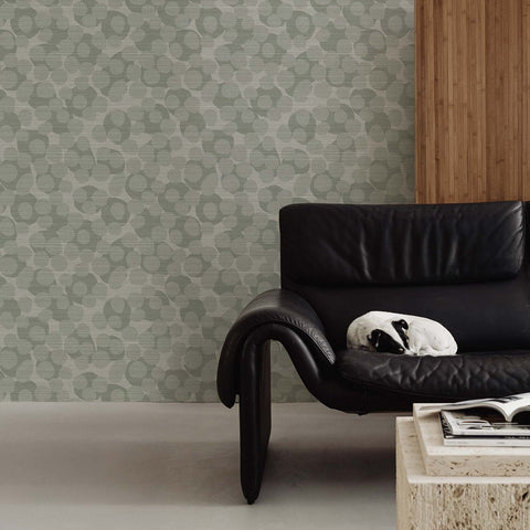 Light Sage Dots Grasscloth Wallpaper
