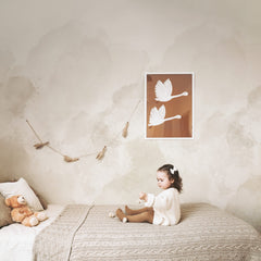 Beige limewash-effect wall mural with soft mottled cloud-like texture